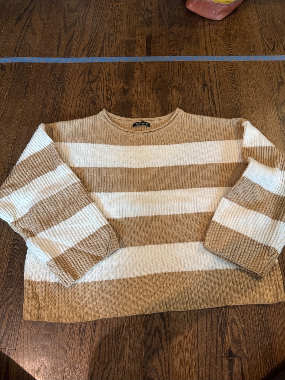 Striped Cream and Tan Women’s Sweater - Classic Crewneck
